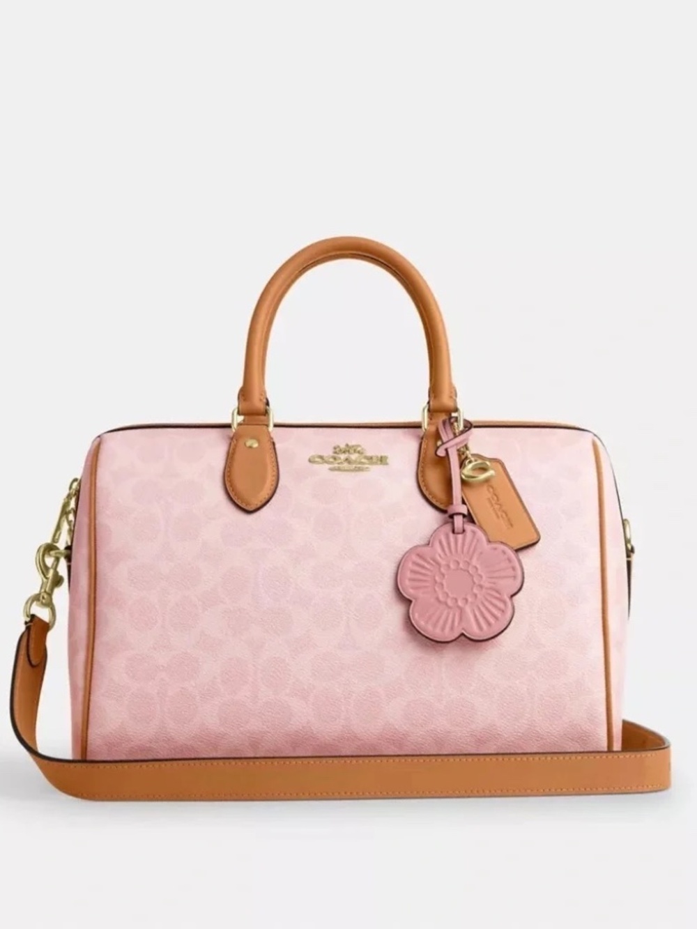 NWT COACH Large Rowan Powder pink Satchel Bag With Tea Rose Charms